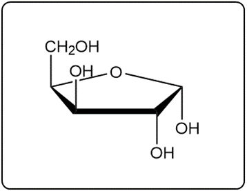 Cyclic furanose structure of ß-D-xylofuranose with a CH2OH group.