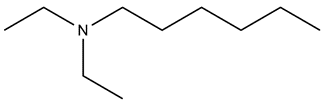 Line-angle formula of ethylpentylamine with nitrogen atom indicated.