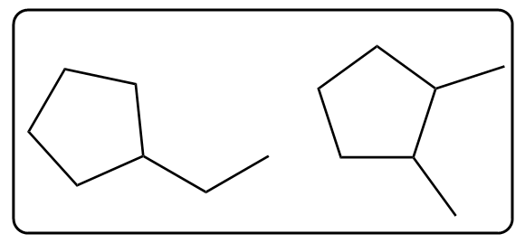 Two chemical structures illustrating isomer types for the course 'gob', chapter 13 on alkenes and alkynes.