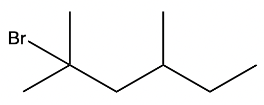 Chemical structure of 4-bromo-2,4-dimethylhexane for IUPAC naming exercise.