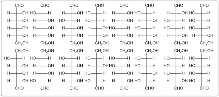 Fischer projections of aldohexose stereoisomers for carbohydrates chapter.