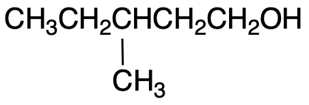 Skeletal structure of a compound with a hydroxyl group and a branched carbon chain.