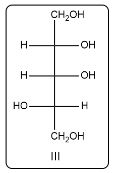 Fischer projection of carbohydrate structure III, with hydroxyl groups.