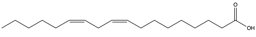 Line-angle formula of linoleic acid, a polyunsaturated fatty acid.