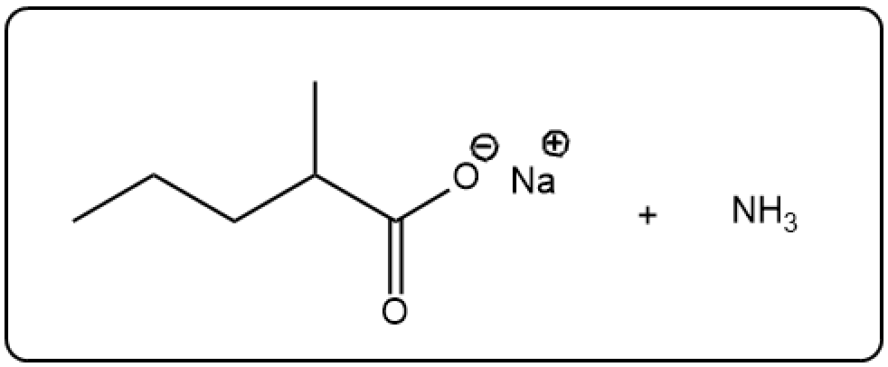 Reaction showing 2-methylpentanamide with NaOH and ammonia.