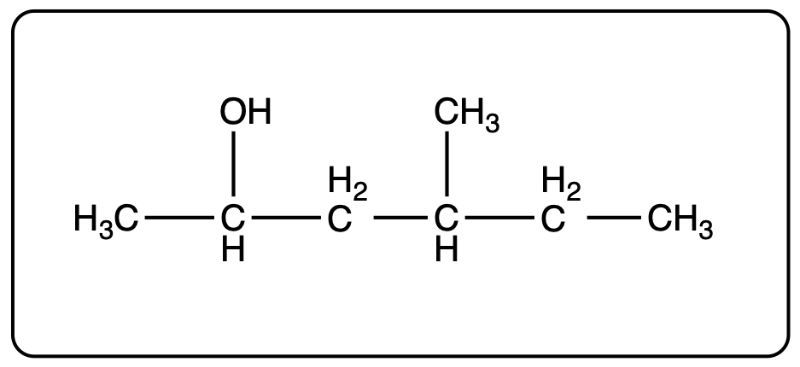 Condensed structural formula of 4-methyl-2-hexanol with hydroxyl and methyl groups.