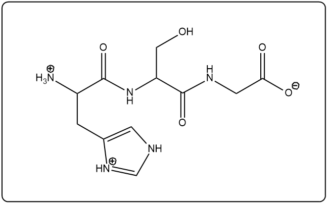 Skeletal structure of a peptide with a cyclic structure, illustrating amino acids and bonds.