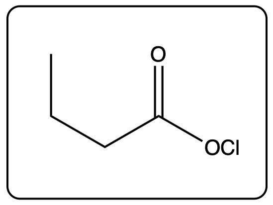 Structure of butanoic acid with an oxychloride group, indicating a derivative.