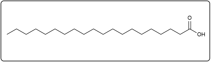 Structure of a linear 20-carbon saturated fatty acid with a carboxylic acid group.