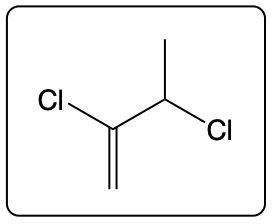 Structure of trans-2,3-dichloro-2-butene with chlorine atoms on opposite sides.