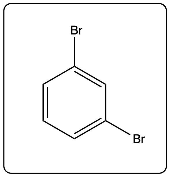 Line-angle formula for 1,3-dibromobenzene showing two bromine substituents.