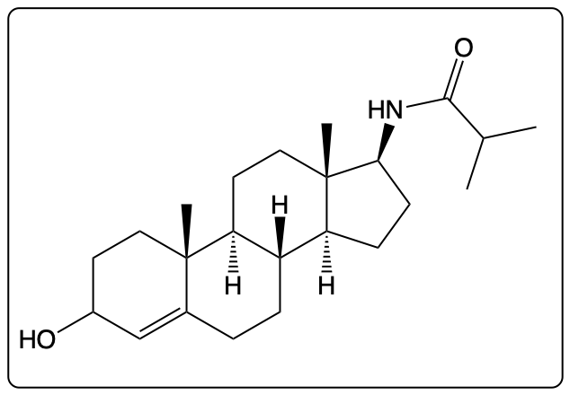 Molecular structure of testosterone propionate for educational purposes.