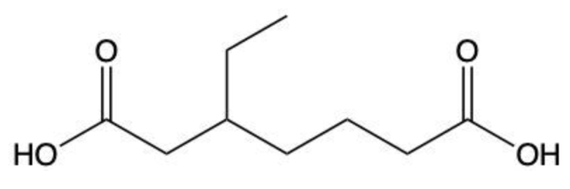 Structural formula of a dicarboxylic acid with two carboxyl groups and a branched alkyl chain.