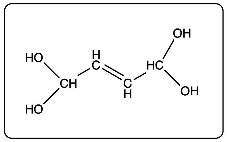 Structural formula of a compound with two hydroxyl groups and a double bond.