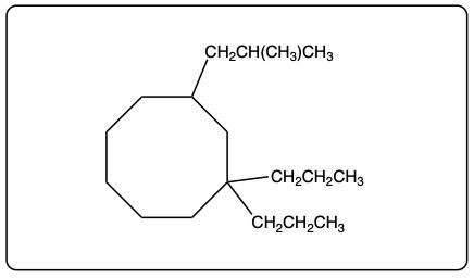 Condensed structure of 1-isopropyl-3,6-dipropylcyclooctane with labeled substituents.