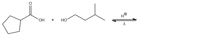 Line-angle formula showing reactants for esterification reaction.