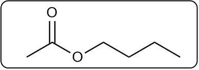 Line-angle formula for butyl propanoate, illustrating carbon and oxygen arrangement.