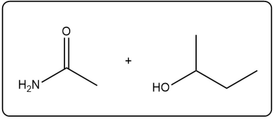 Amide hydrolysis reaction with amine and alcohol as reactants.