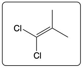 Structure of trans-2,3-dichloro-2-butene showing chlorine atoms and a double bond.