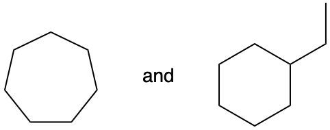 Two molecular structures illustrating structural isomers for the topic of isomers in alkenes and alkynes.