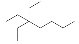 Chemical structure of 3,3-dimethylheptane for naming alkanes with substituents.