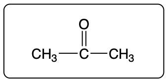 Condensed structural formula of acetone, a ketone structure.