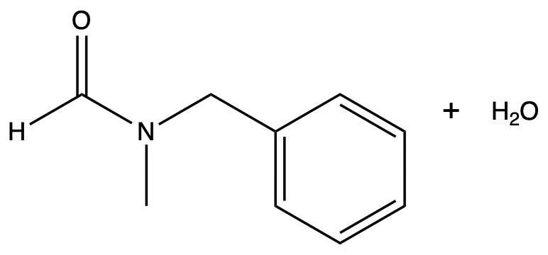 Product structure of acetic acid and a primary amine forming an amide and water.