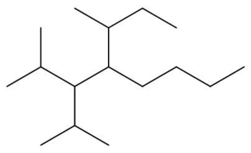 Skeletal structure of an octane chain with tert-butyl, isopropyl, and methyl substituents attached.
