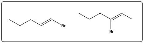 Chemical structures of bromohexyne products from hex-2-yne and HBr.