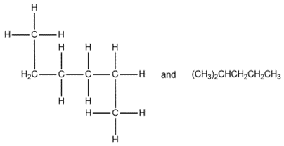 Structural representation of two molecules for isomerism identification in alkenes and alkynes.