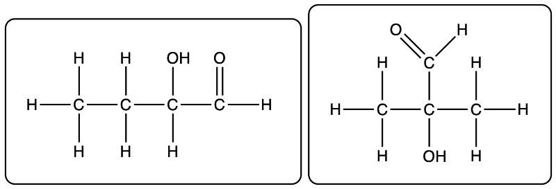 Structures of carboxylic acids with formula C4H8O2, illustrating various molecular configurations.