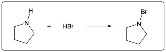 Reaction of an amine with HBr, producing a brominated amine.