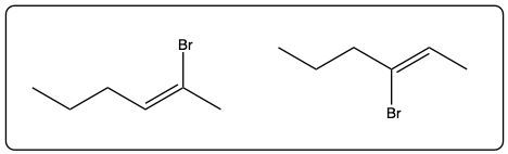 Two bromohexyne addition products from hex-2-yne reacting with HBr.