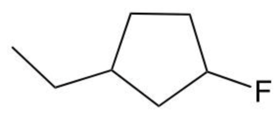 Cyclopentane ring with an ethyl group on one carbon and a fluorine atom on the adjacent carbon.