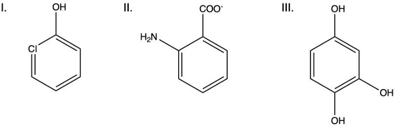 Structures for 2-Chlorophenol, 2-Aminobenzoic acid, and 1,3,5-Benzenetriol.