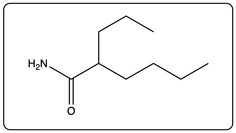 Structure of 2-ethylhexanamide with a cyclic component in the chain.