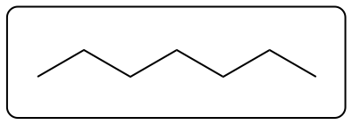 Skeletal structure of the alkane CH3CH2CH2CH2CH2CH3, showing carbon and hydrogen connections.