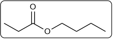 Line-angle formula for butyl propanoate, showing carbon and oxygen atoms.