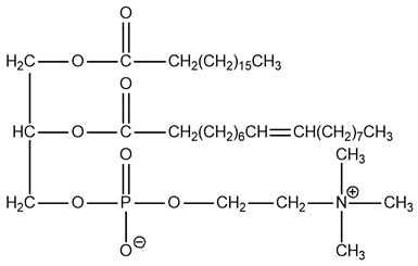 Chemical structure of a glycerophospholipid, relevant to cell membranes in the nervous system.