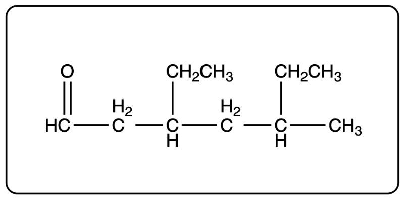 Condensed structural formula of 3-ethyl-5-methylhexanal.