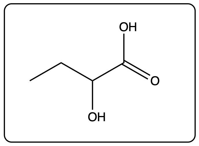 Structure of a carboxylic acid with two hydroxyl groups and a carbonyl group.