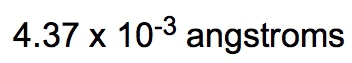 Calculation result: 4.37 x 10^-3 angstroms for the radius of a nucleus.