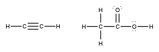 Two molecular structures with a triple bond and double bond, both showing lone pairs.