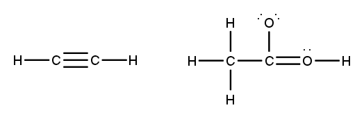 Two molecular structures featuring a triple bond and lone pairs.