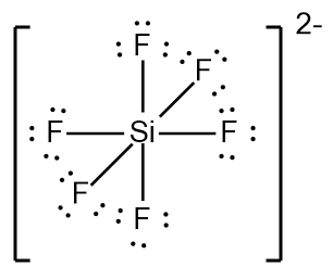 Lewis Dot Structure for SiF6^2- with emphasis on bond angles and electron pairs.