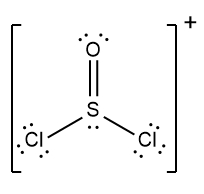 Another representation of the Lewis Dot Structure of SOCl2 with a positive charge.