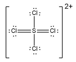 Lewis Dot Structure for SCl4 with a 2+ charge.