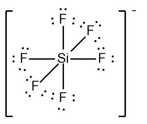 Lewis Dot Structure for SiF6^2- showing silicon bonded to six fluorine atoms.