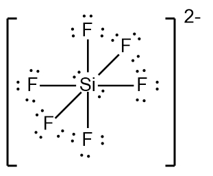 Detailed Lewis Dot Structure for SiF6^2- illustrating electron distribution.