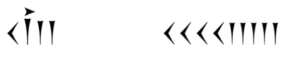 Babylonian numeral symbols displayed for conversion to Hindu-Arabic numerals in an educational exercise.